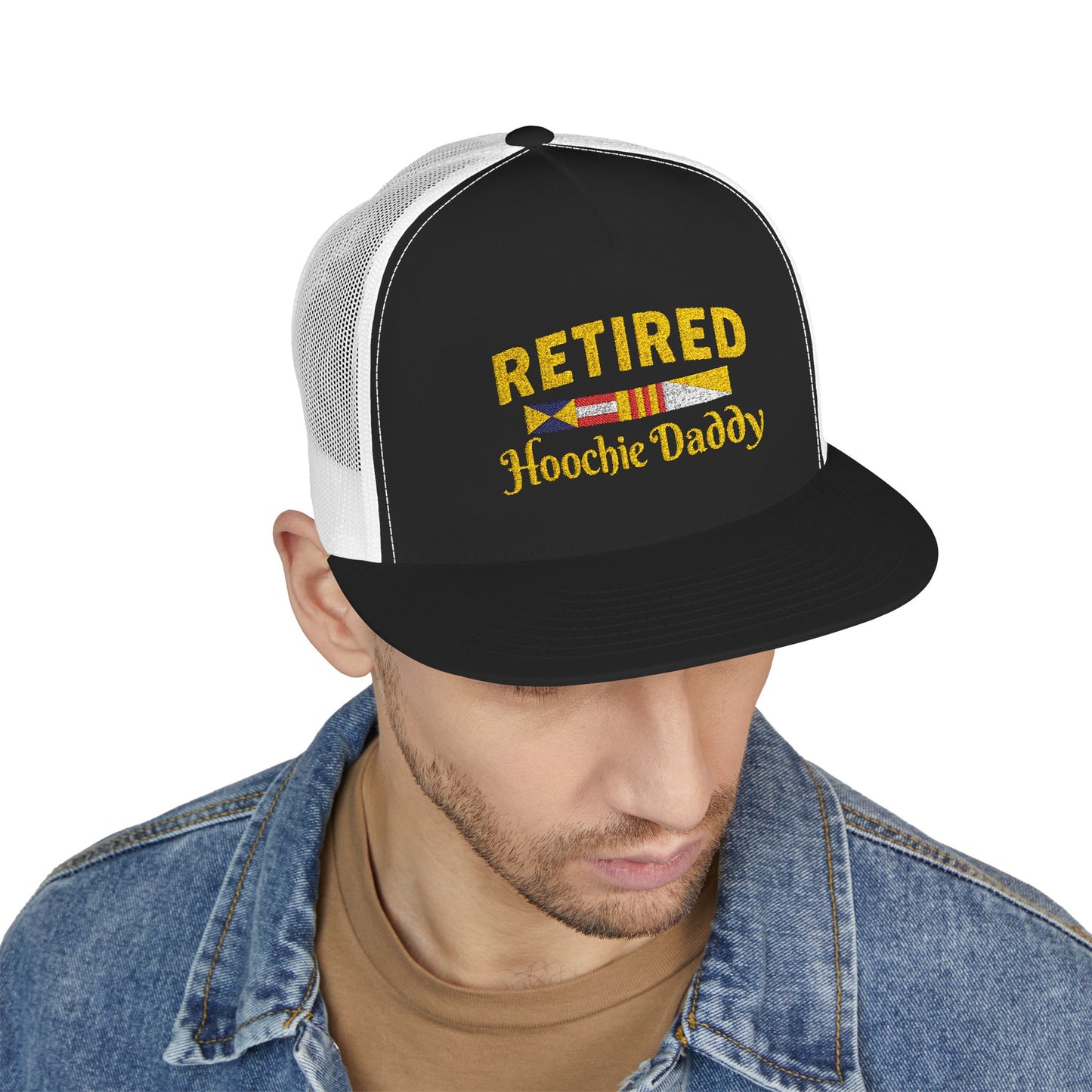 Retired Hoochie Daddy 5 Panel Trucker Cap (Embroidery)