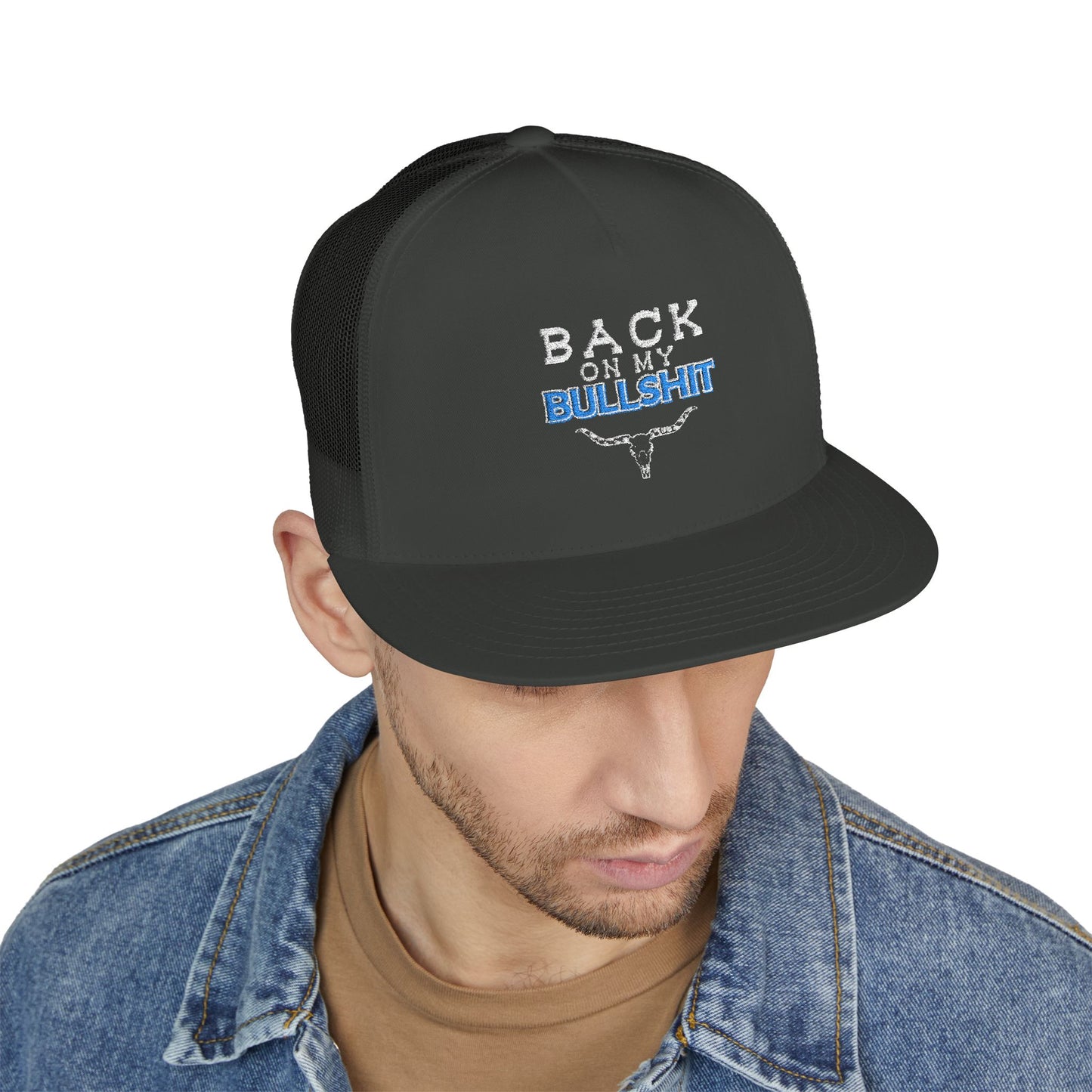 Back On My Bullshit 5 Panel Trucker Cap (Embroidery)