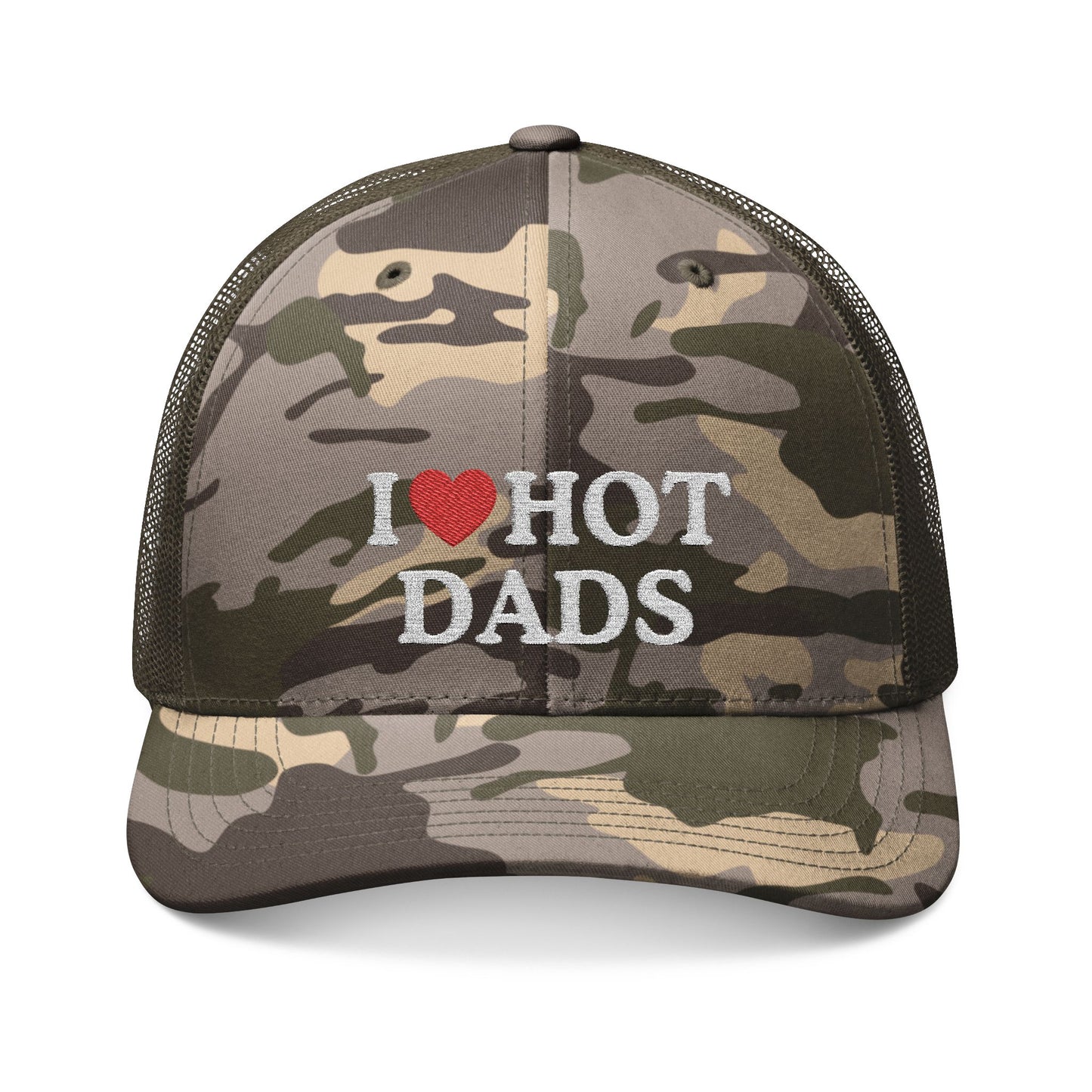 I Heart Hot Dads Camouflage Trucker Hat
