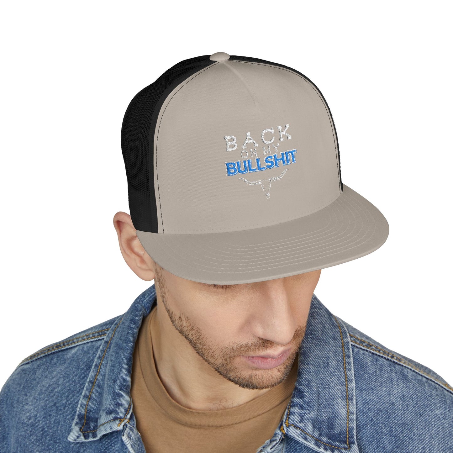 Back On My Bullshit 5 Panel Trucker Cap (Embroidery)