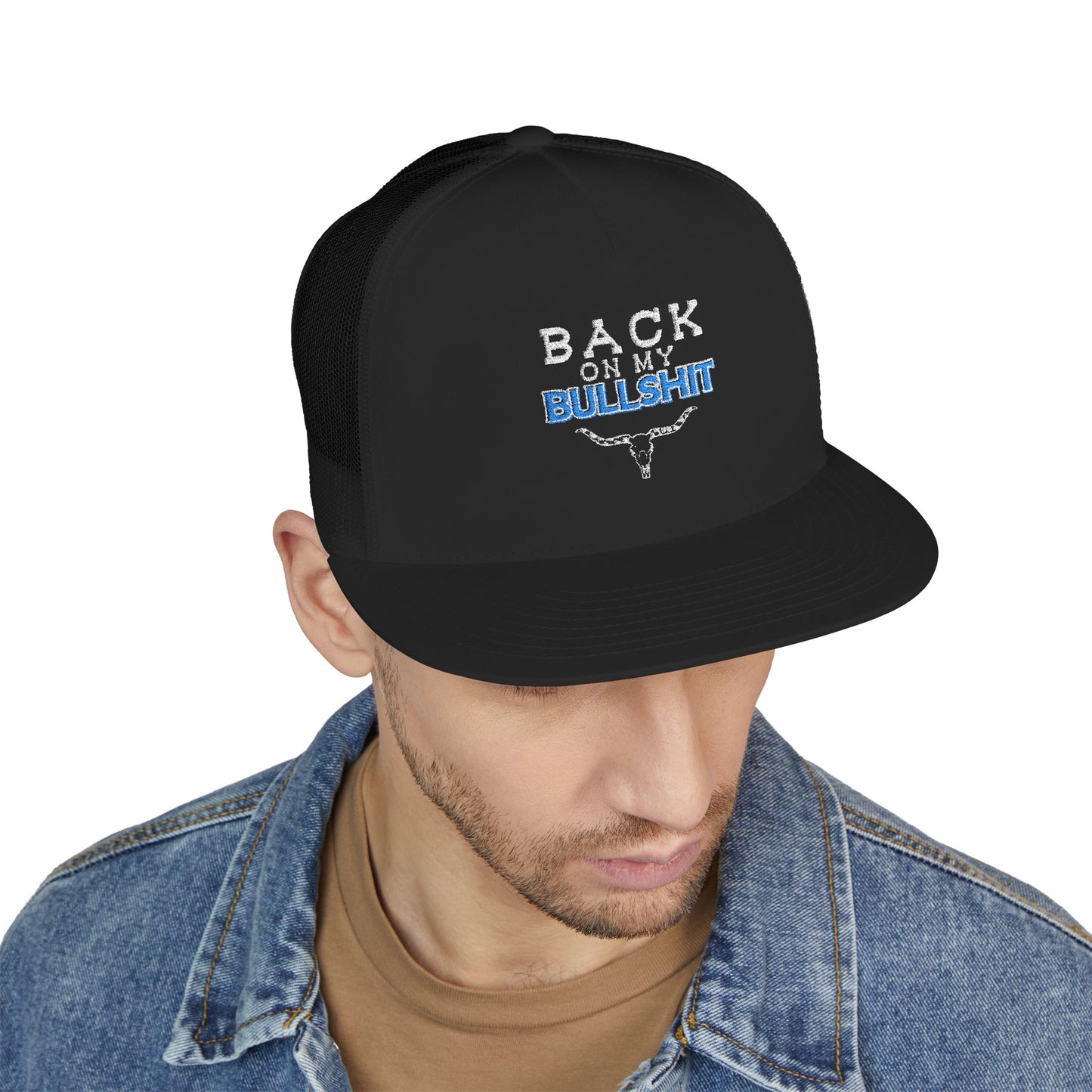 Back On My Bullshit 5 Panel Trucker Cap (Embroidery)