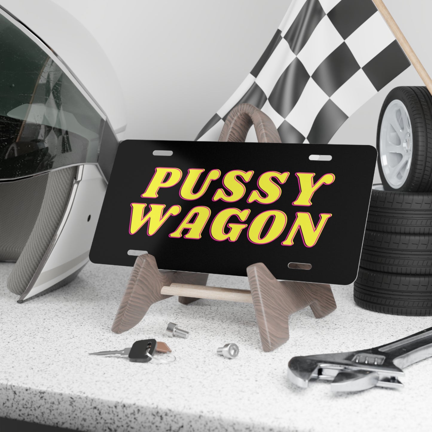 P*ssy Wagon Black Vanity Plate