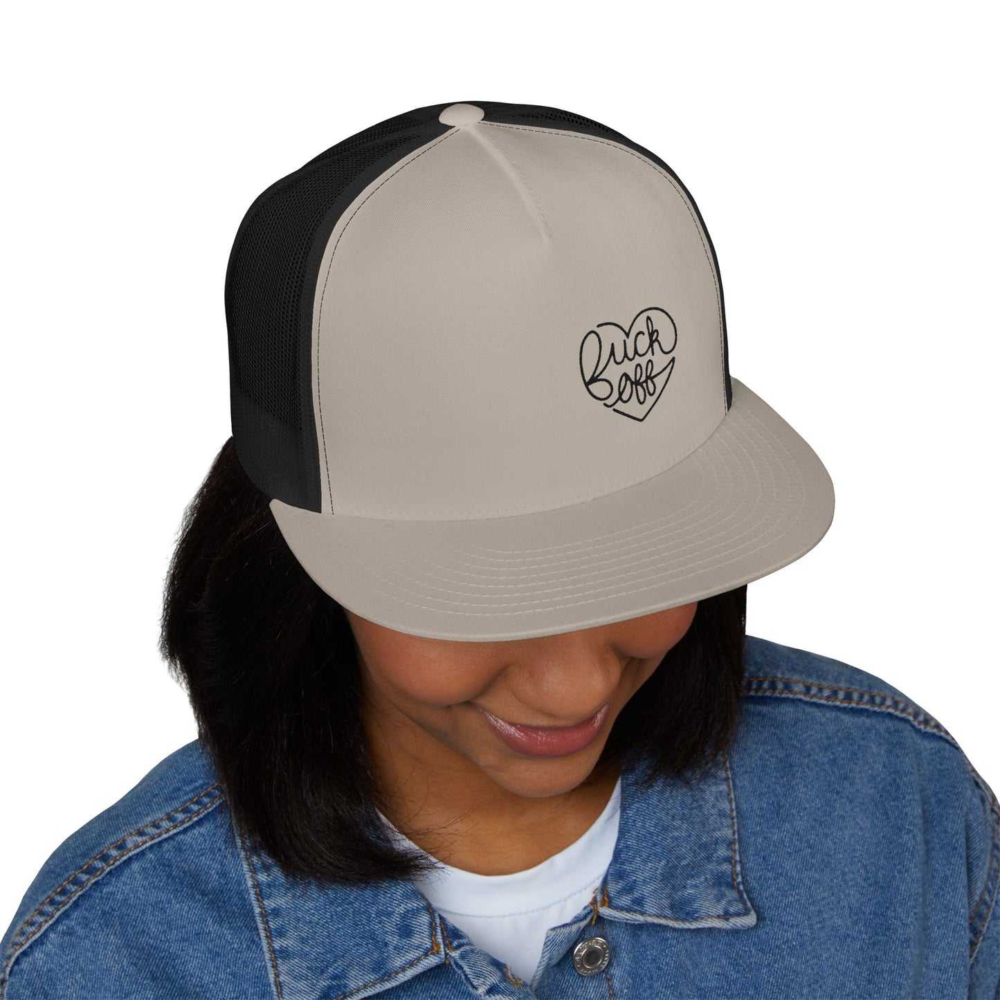 F*CK OFF Heart (Ladies) 5 Panel Trucker Cap (Embroidery)