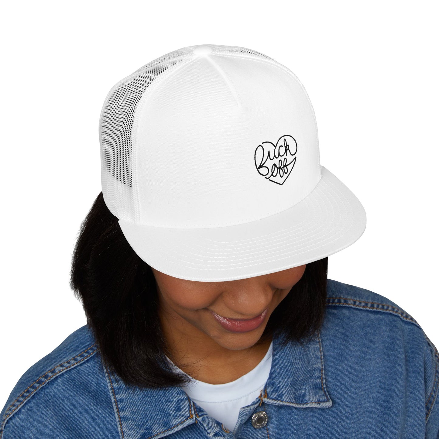 F*CK OFF Heart (Ladies) 5 Panel Trucker Cap (Embroidery)