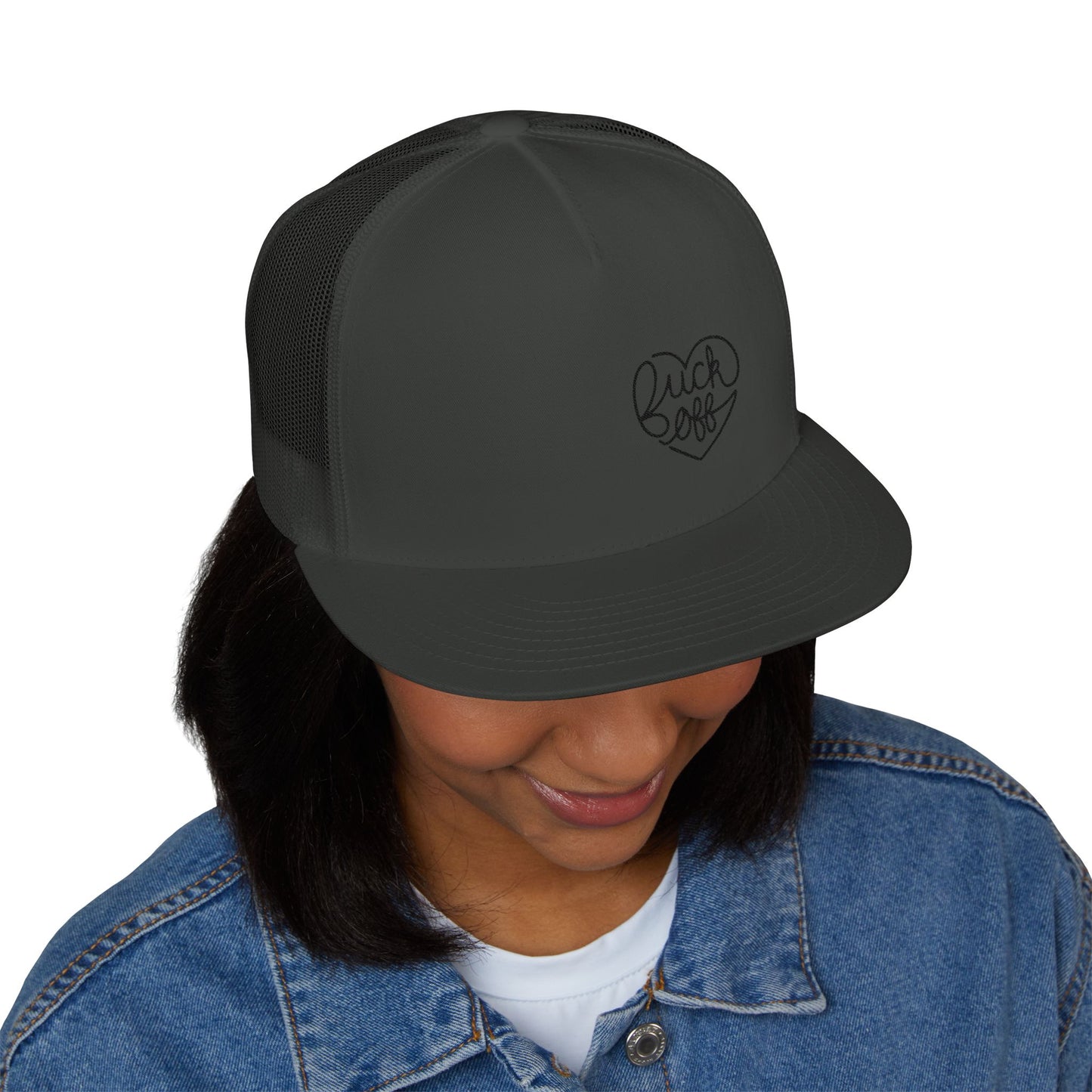 F*CK OFF Heart (Ladies) 5 Panel Trucker Cap (Embroidery)