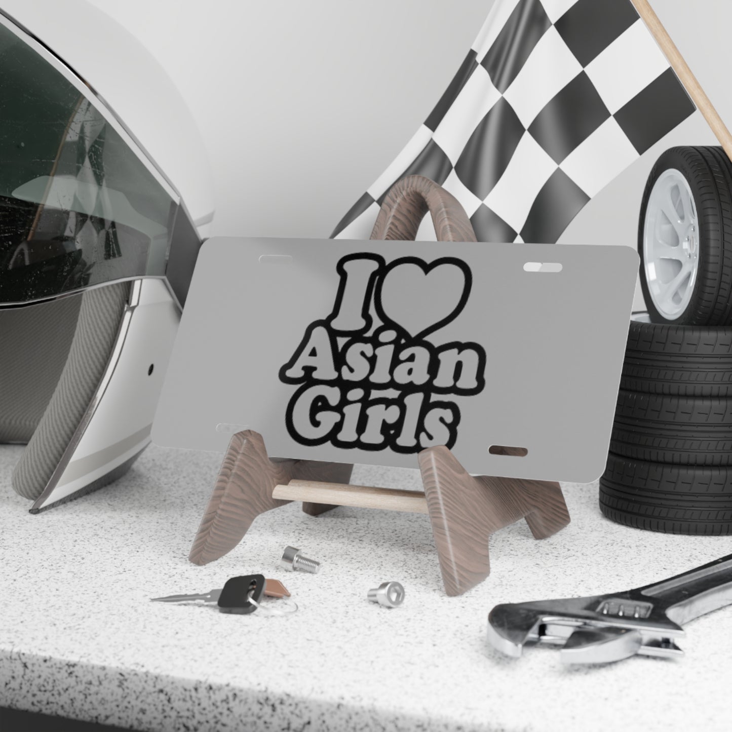 I Heart Asian Girls Grey Vanity Plate