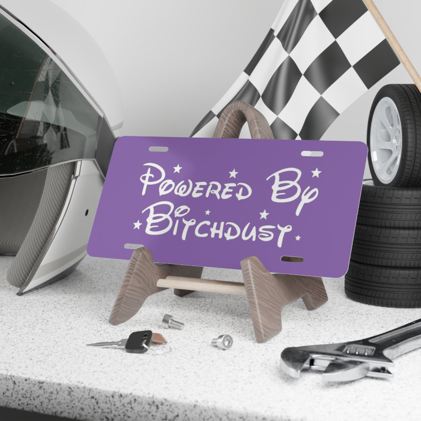 Powered By B*tchdust Purple Vanity Plate