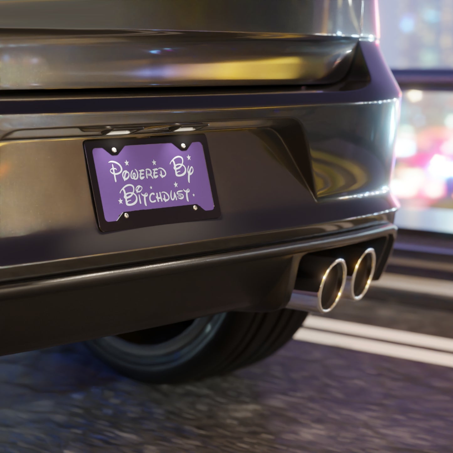 Powered By B*tchdust Purple Vanity Plate