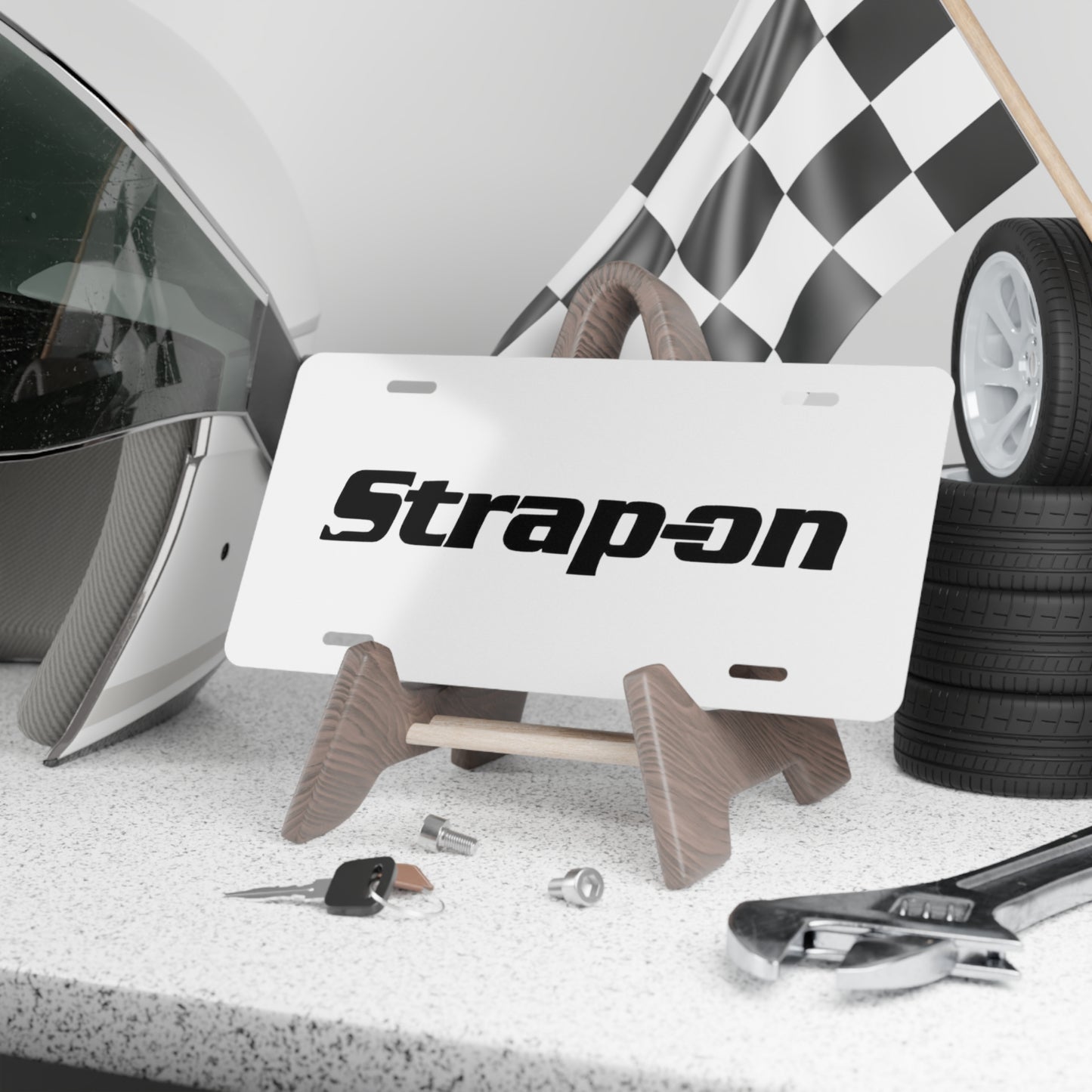 Strap-On White Vanity Plate