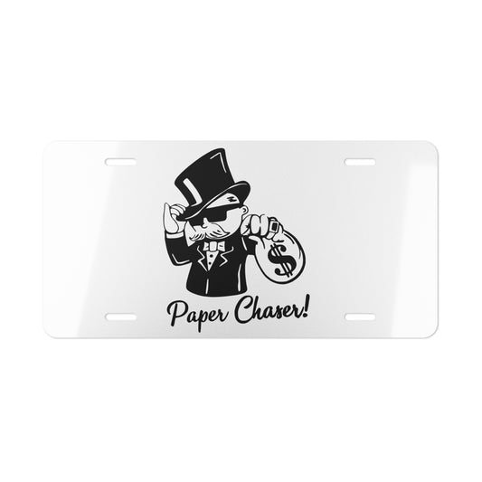 Paper Chaser White Vanity Plate