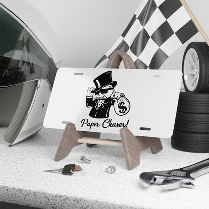 Paper Chaser White Vanity Plate
